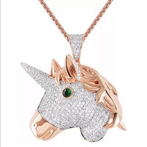 Iced Out Unicorn Pendant (Rose Gold)
